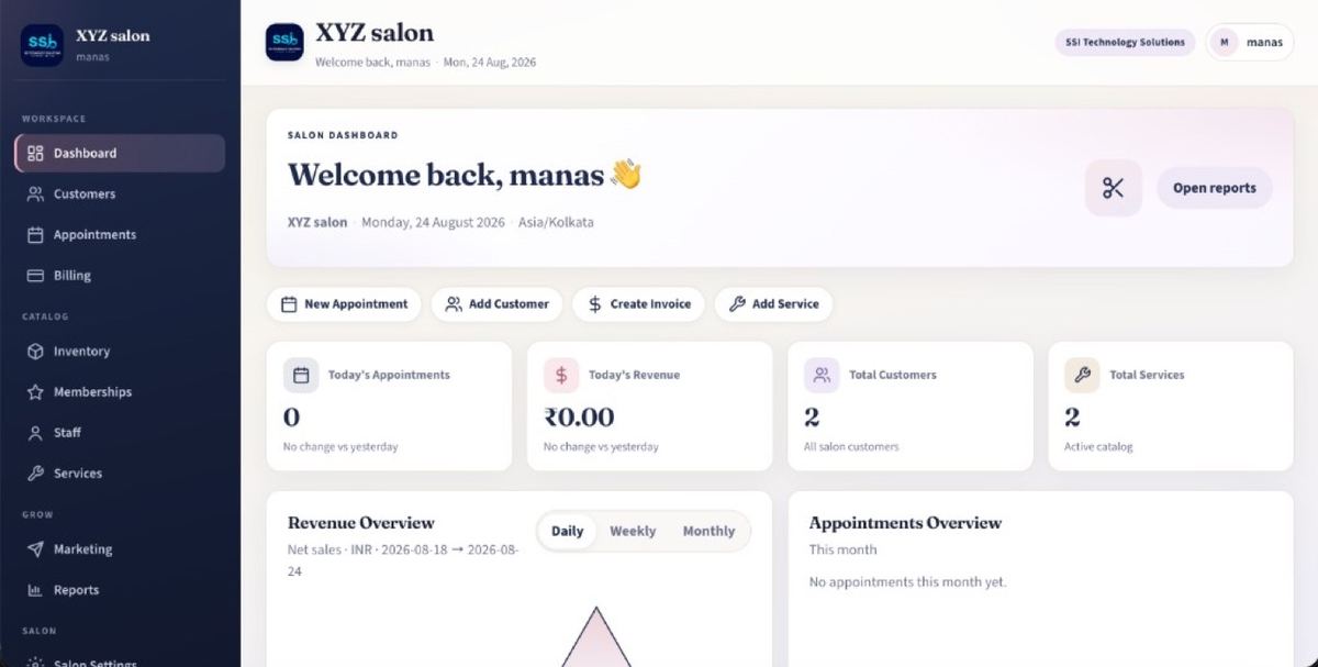 SSI Smart Salon salon management software dashboard